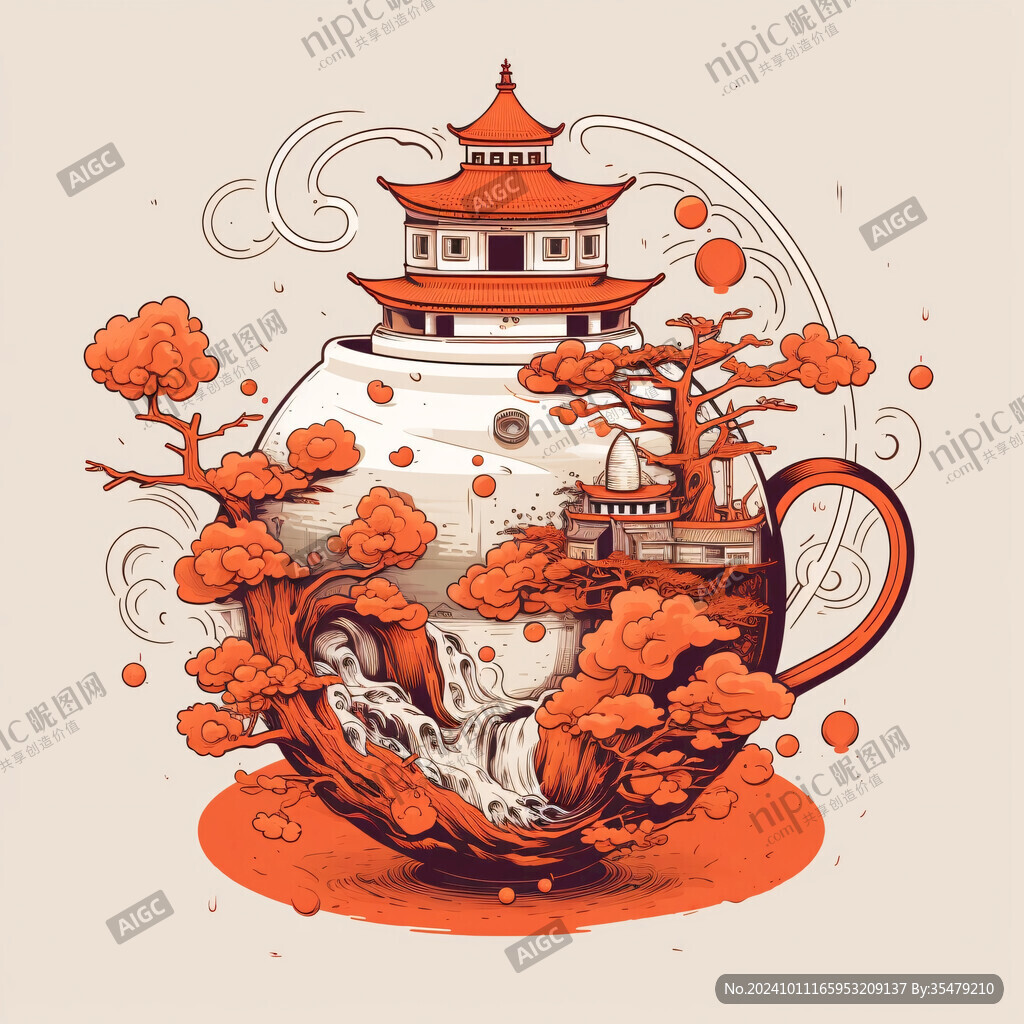 國潮迎客松杯子壁畫