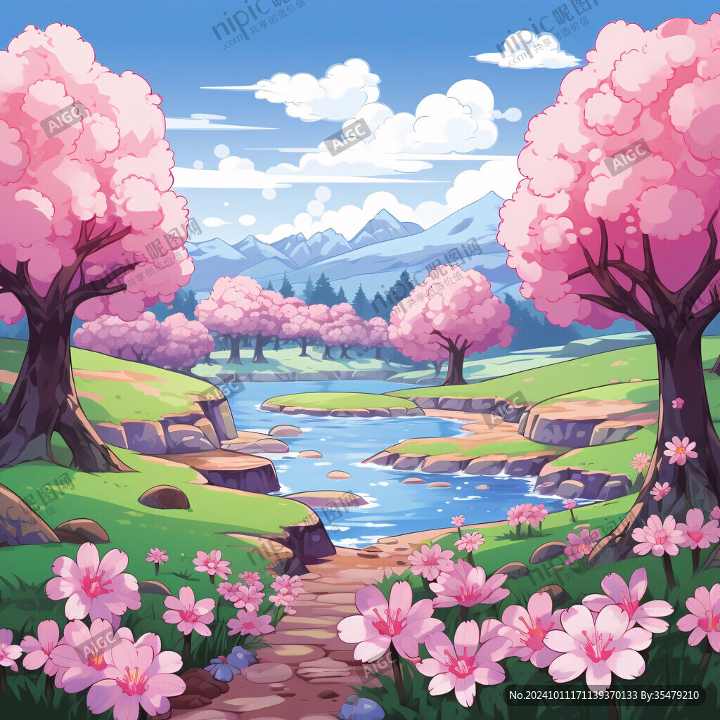 水邊櫻花樹