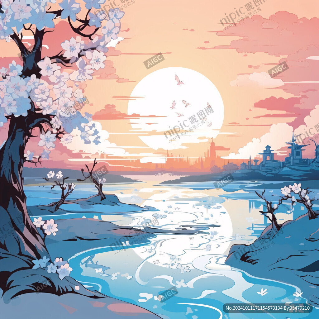 皓月雄風(fēng)景觀(guān)插畫(huà)