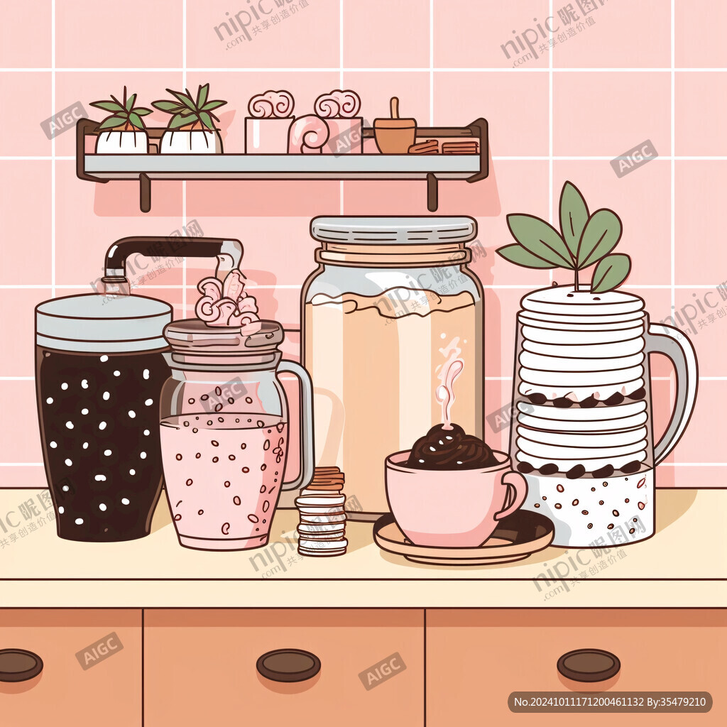 奶茶制作插畫