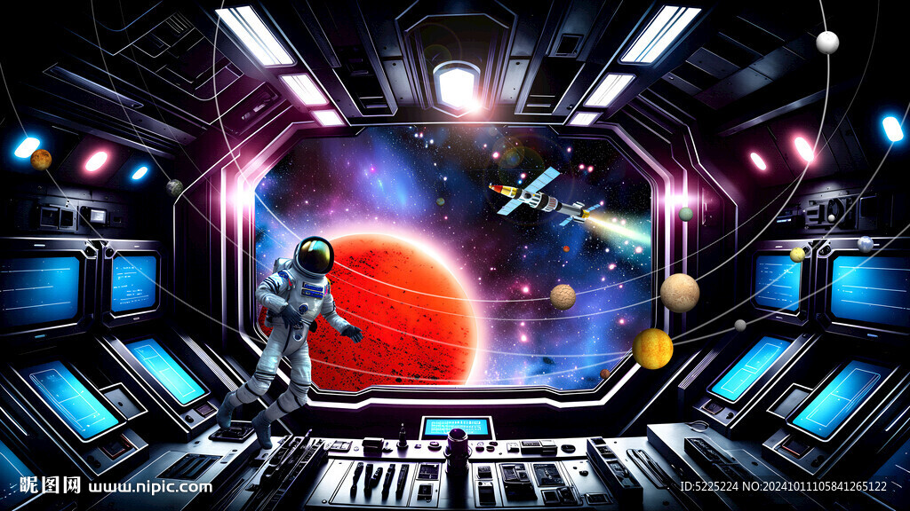 3D宇宙太空人空間站背景墻