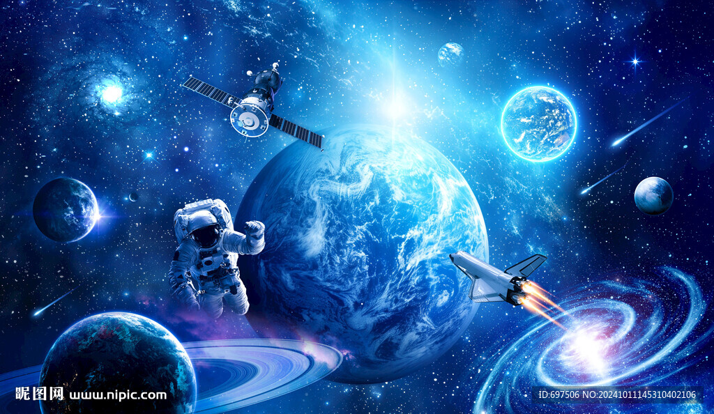 宇宙星球太空宇航員火箭銀河背景