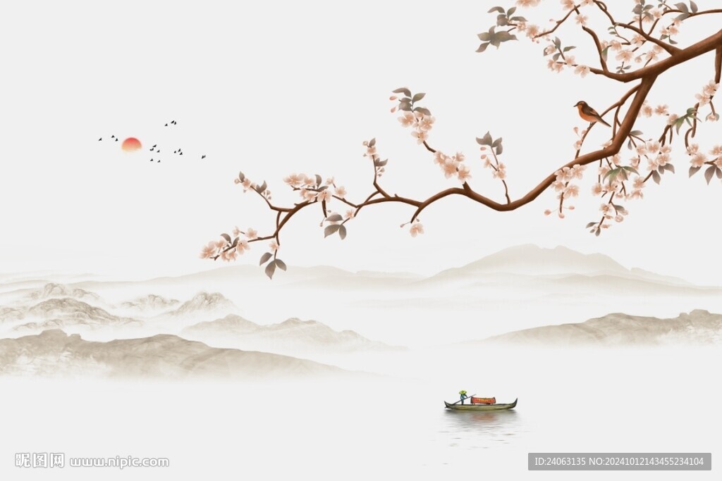 中式工筆花鳥背景墻