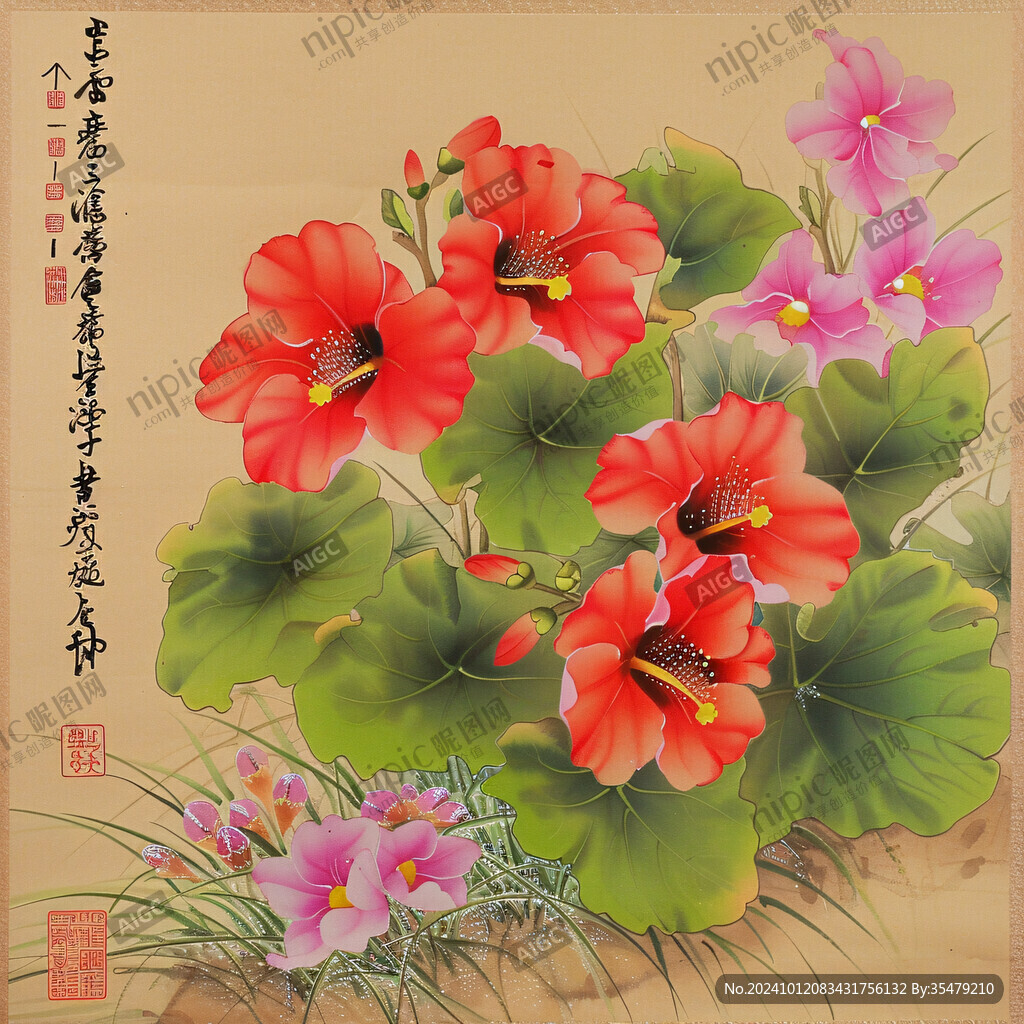 花鳥畫國畫牽牛花
