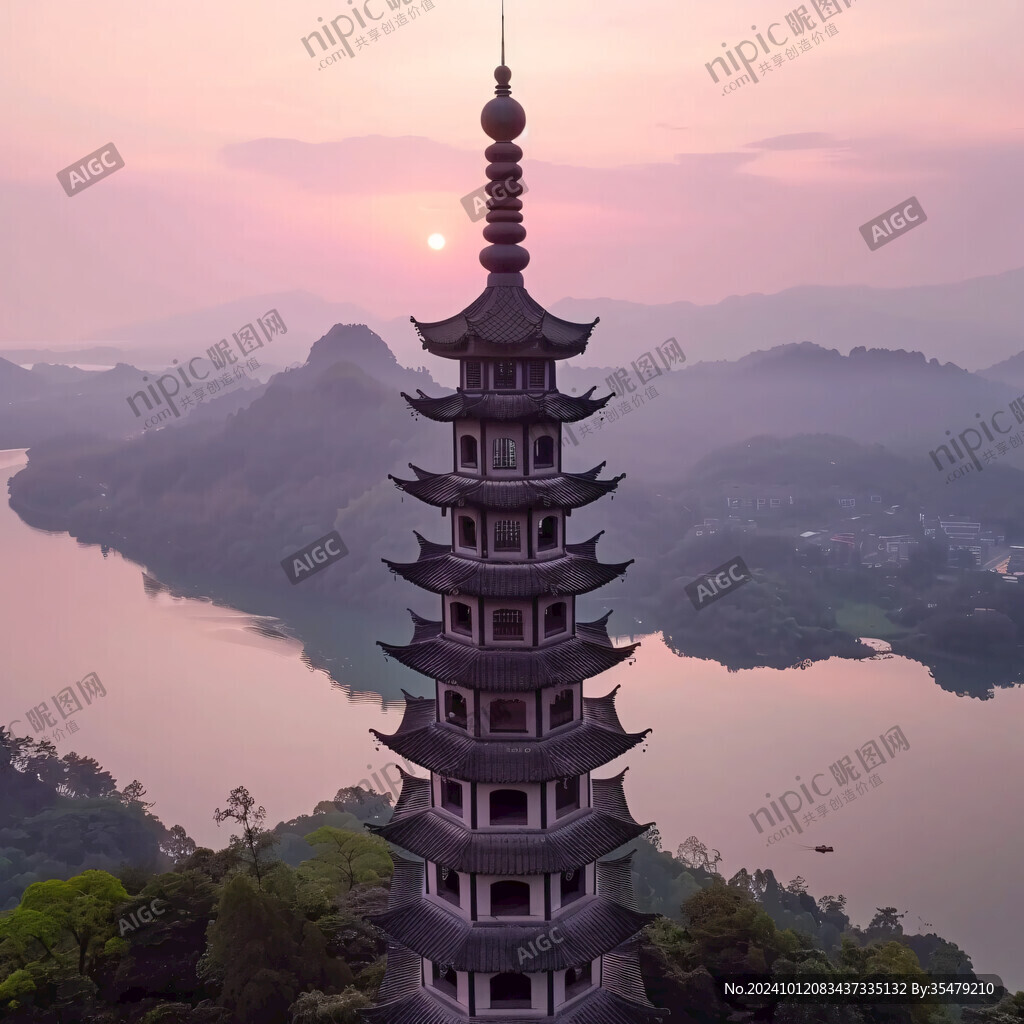 左江斜塔全景圖