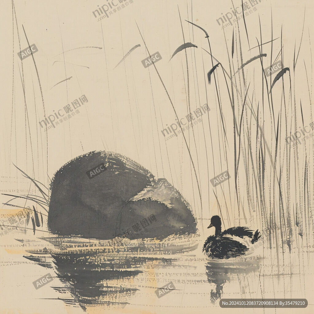 蘆葦水鴨圖