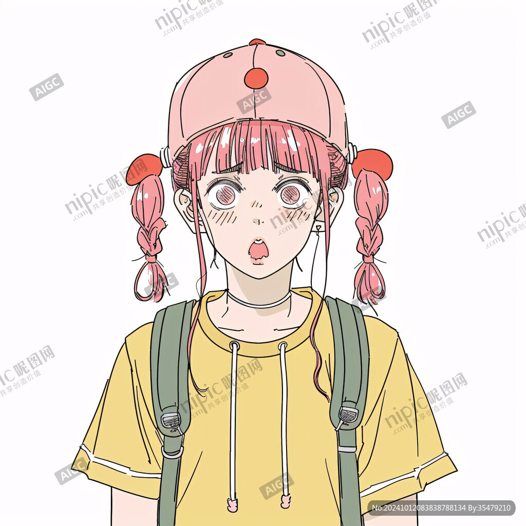 手繪俏皮女孩頭像插畫