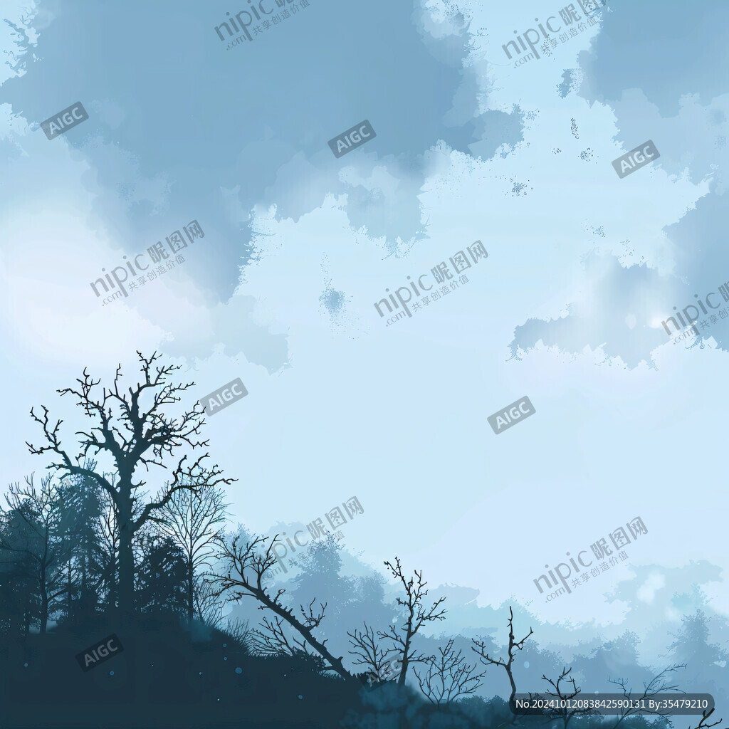 水墨樹枝天空