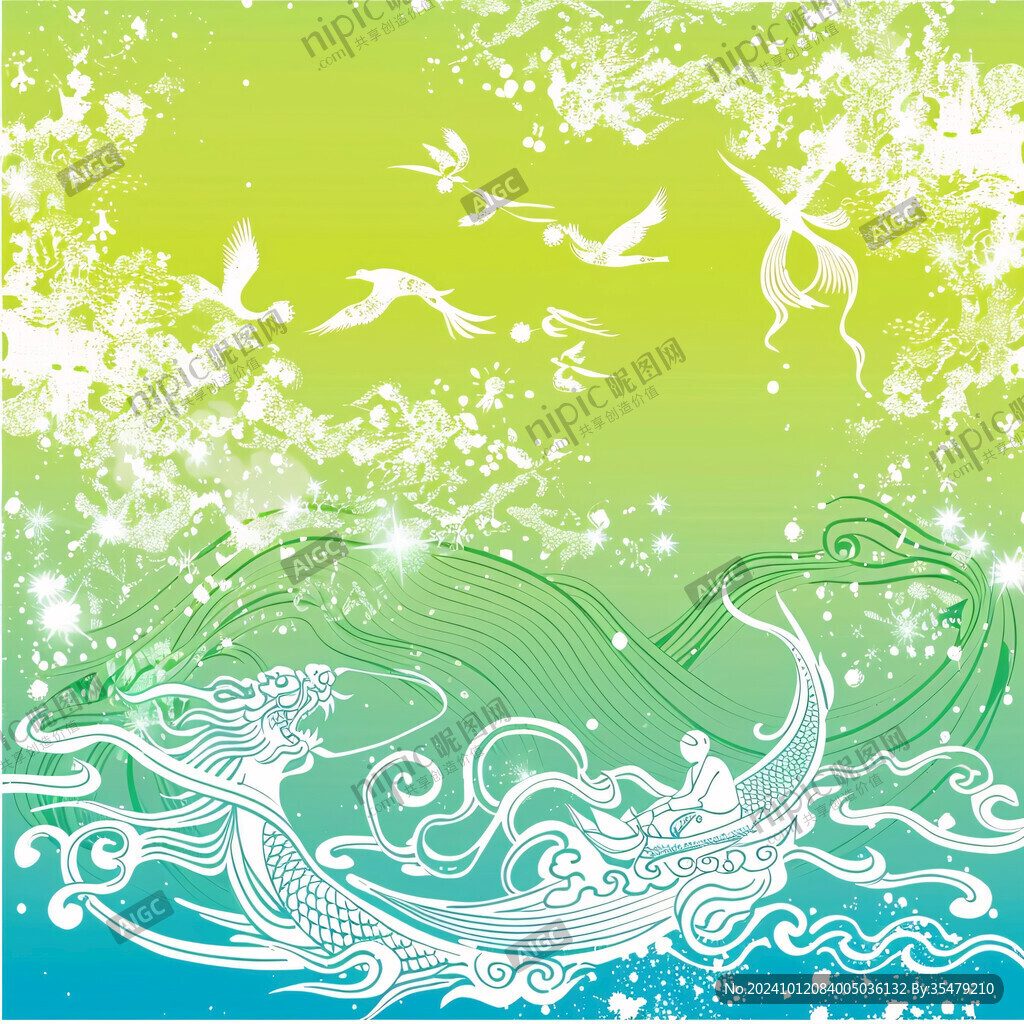 海水海浪仙鶴圖