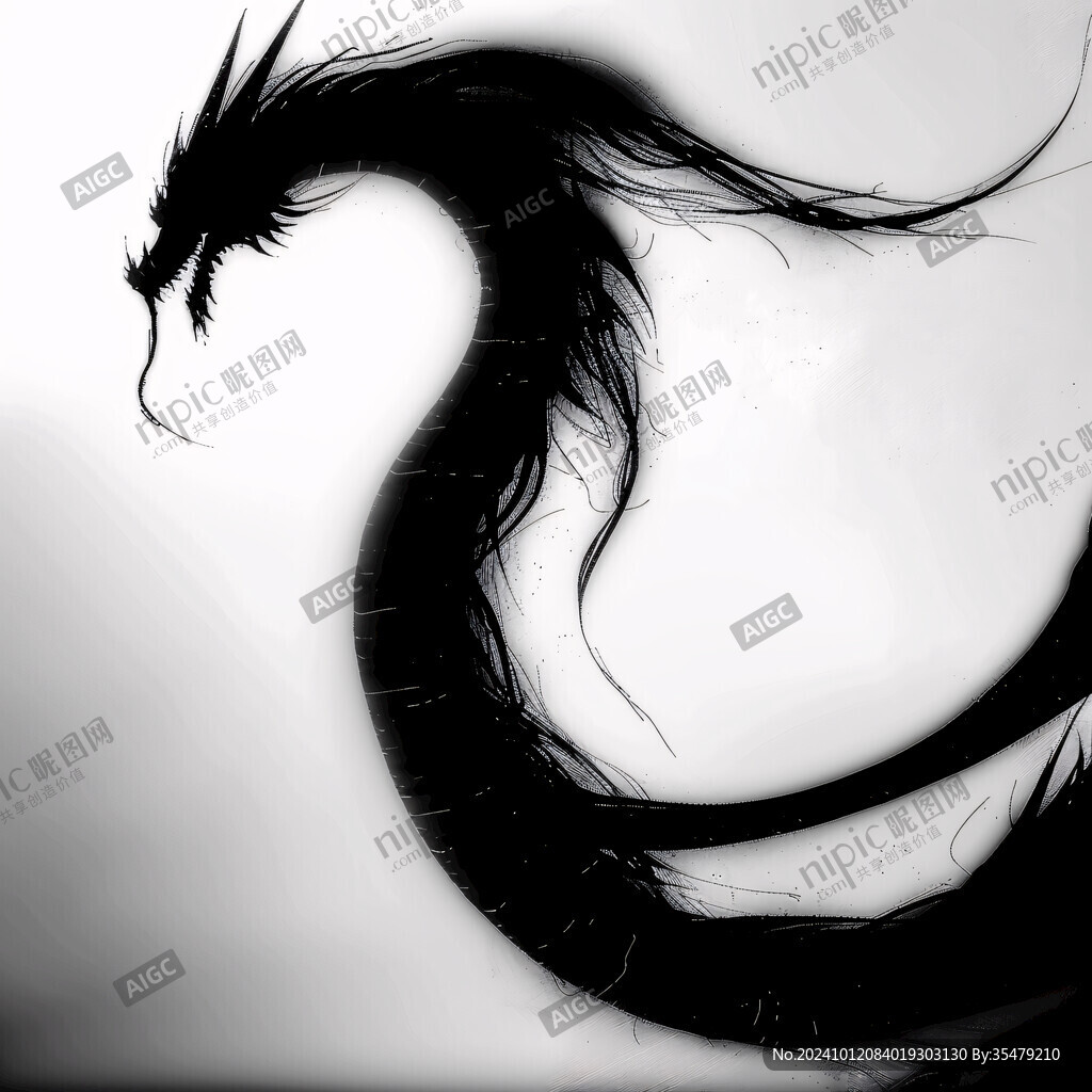 水墨龍白龍中國龍