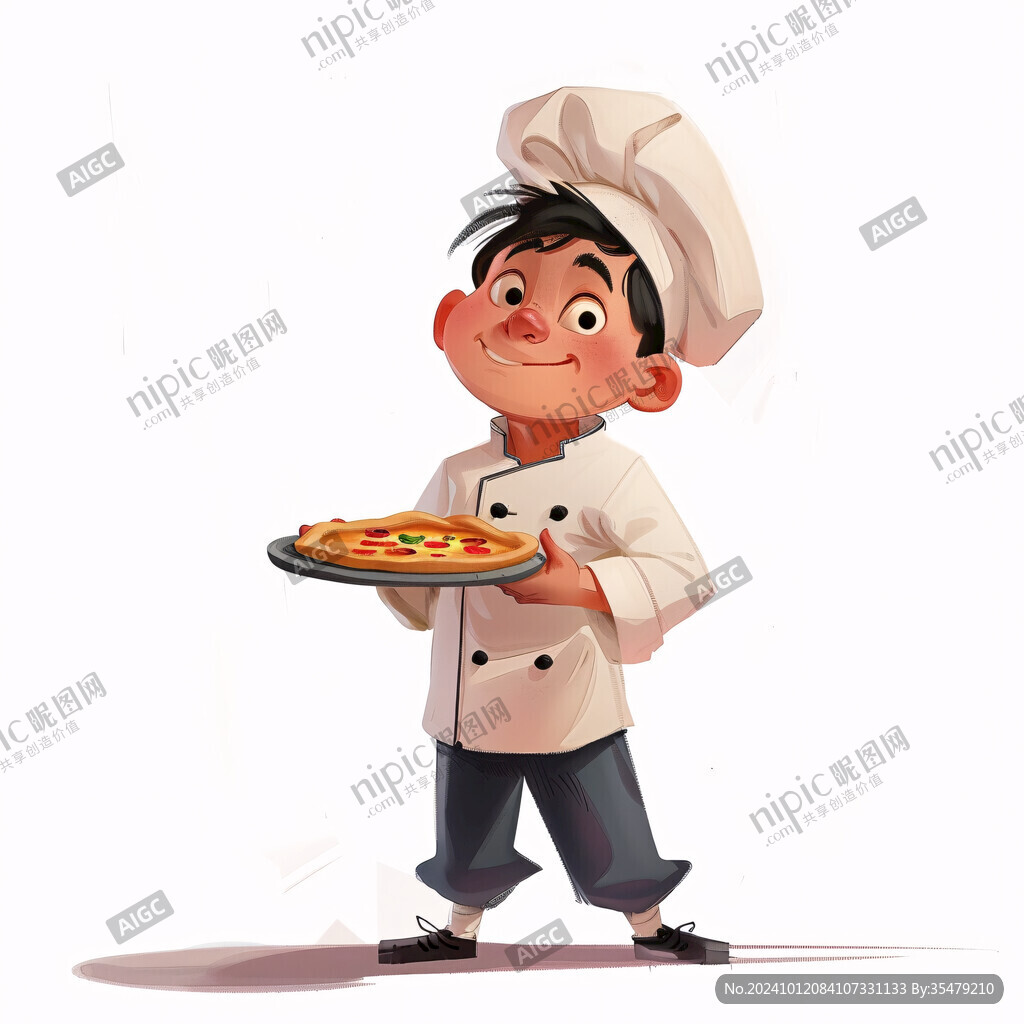 卡通男廚師端披薩形象