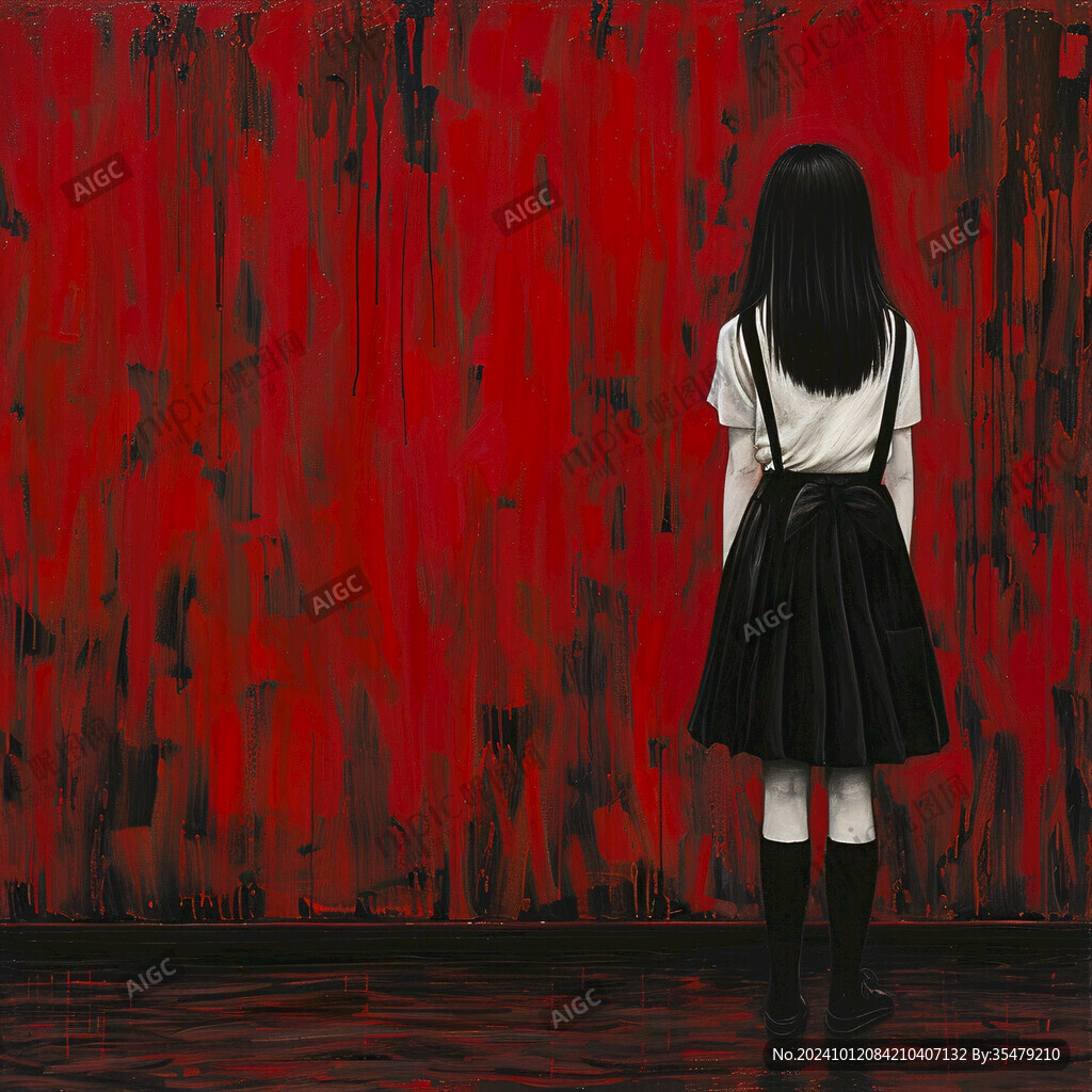 紅衣少女背影