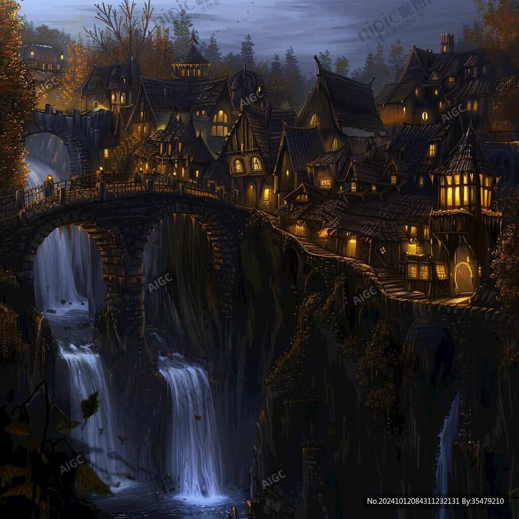 玄幻古鎮夜景