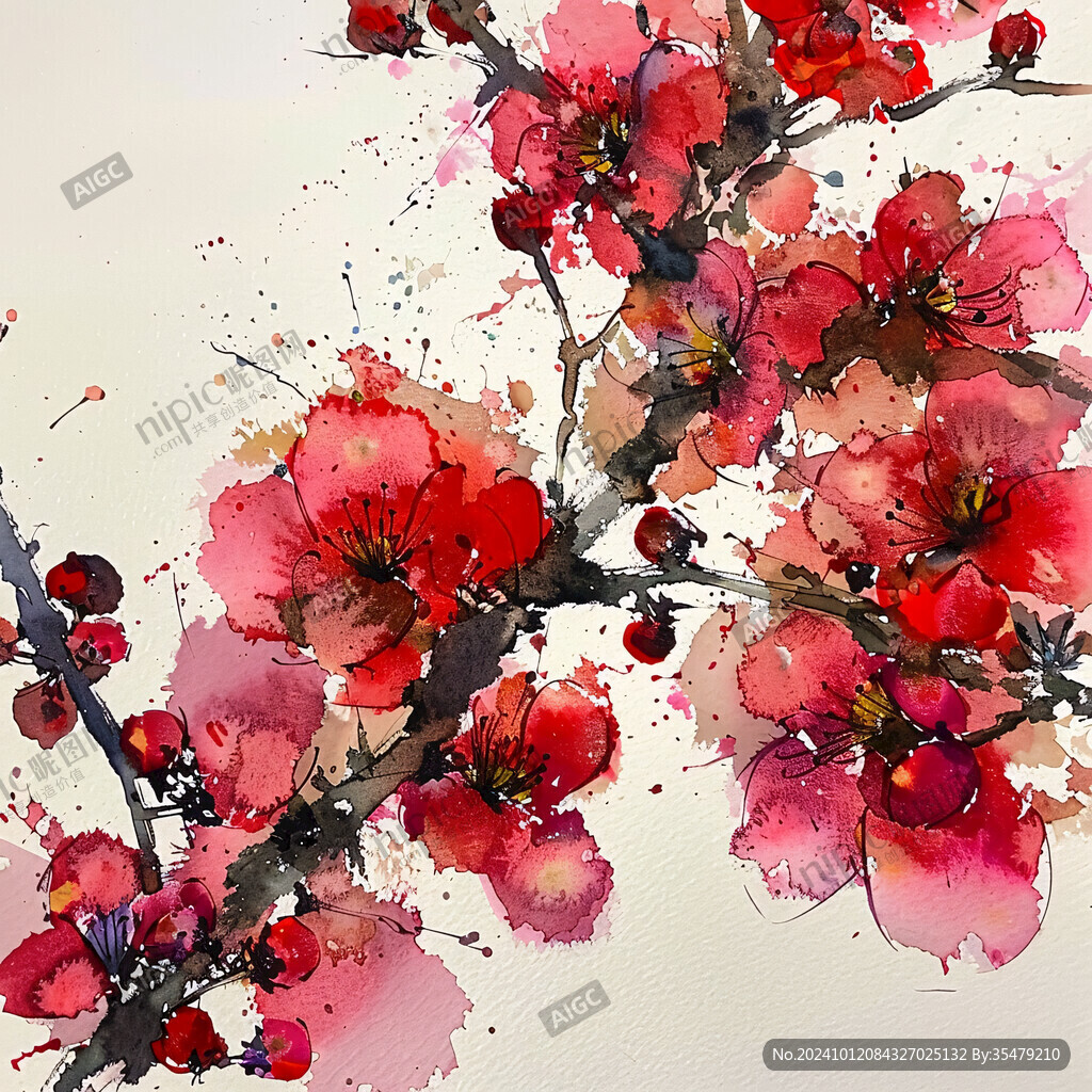 水彩梅花墻紙