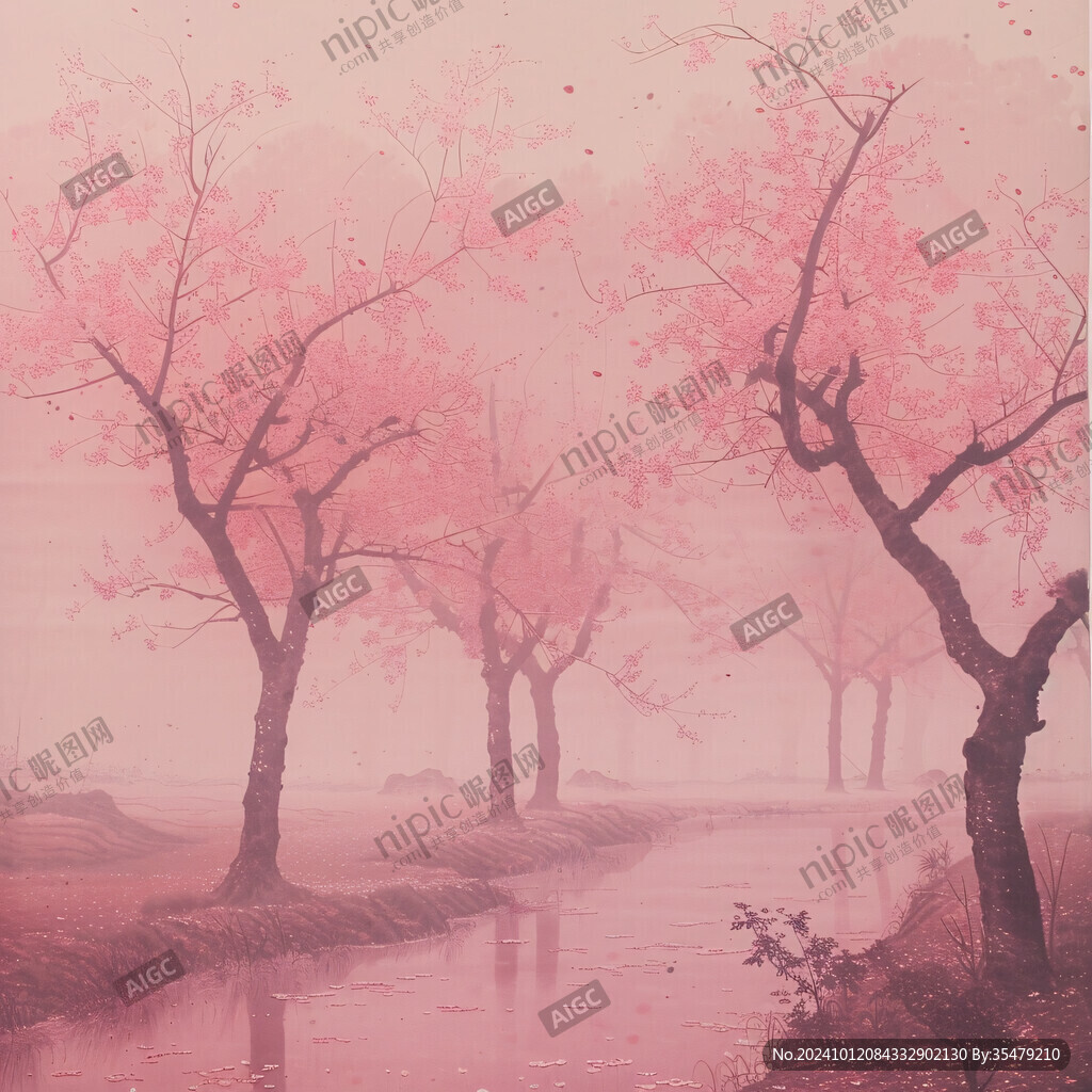 水墨畫桃花林