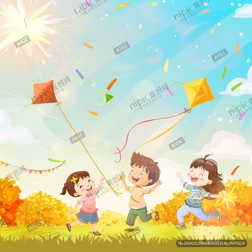 小孩子戶外放風(fēng)箏插畫