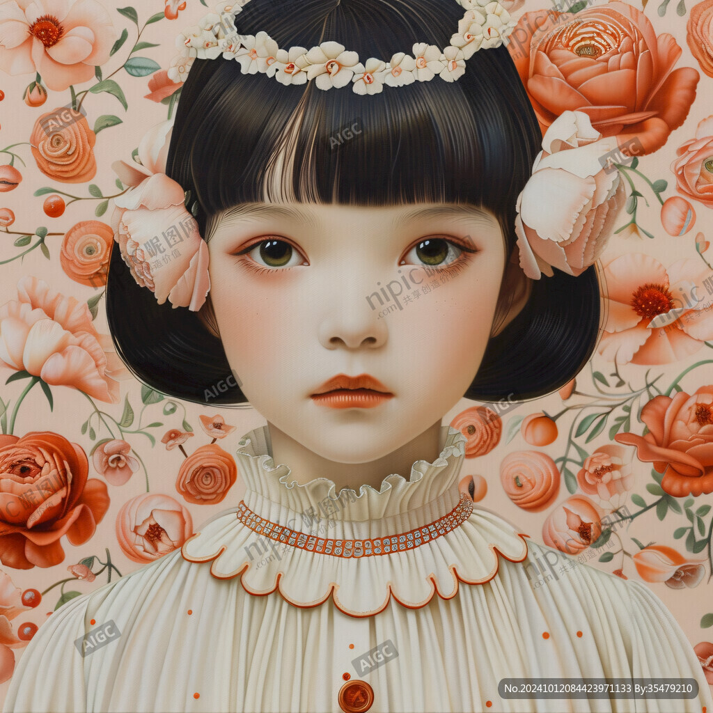 山茶花女孩插畫