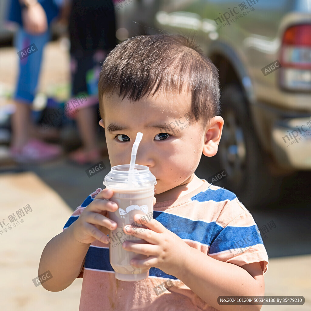 小孩喝冰飲