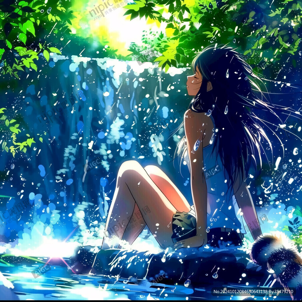春天溪邊風(fēng)景少女