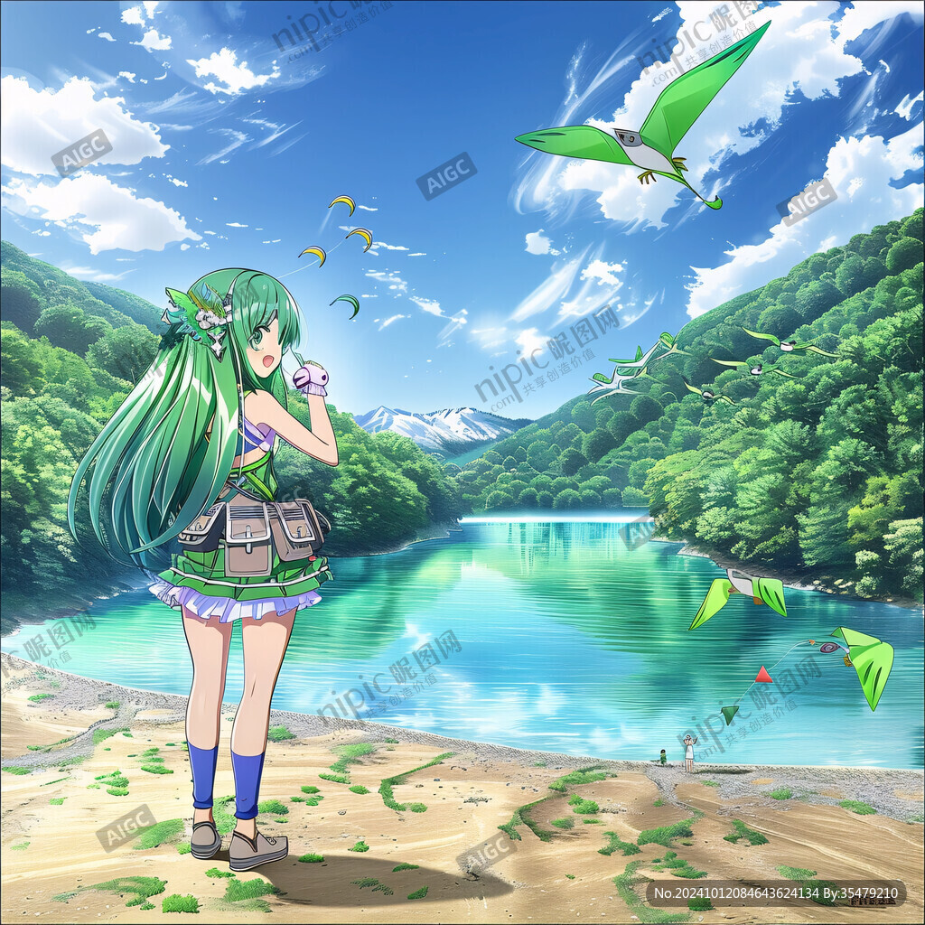 春天溪邊風(fēng)景少女