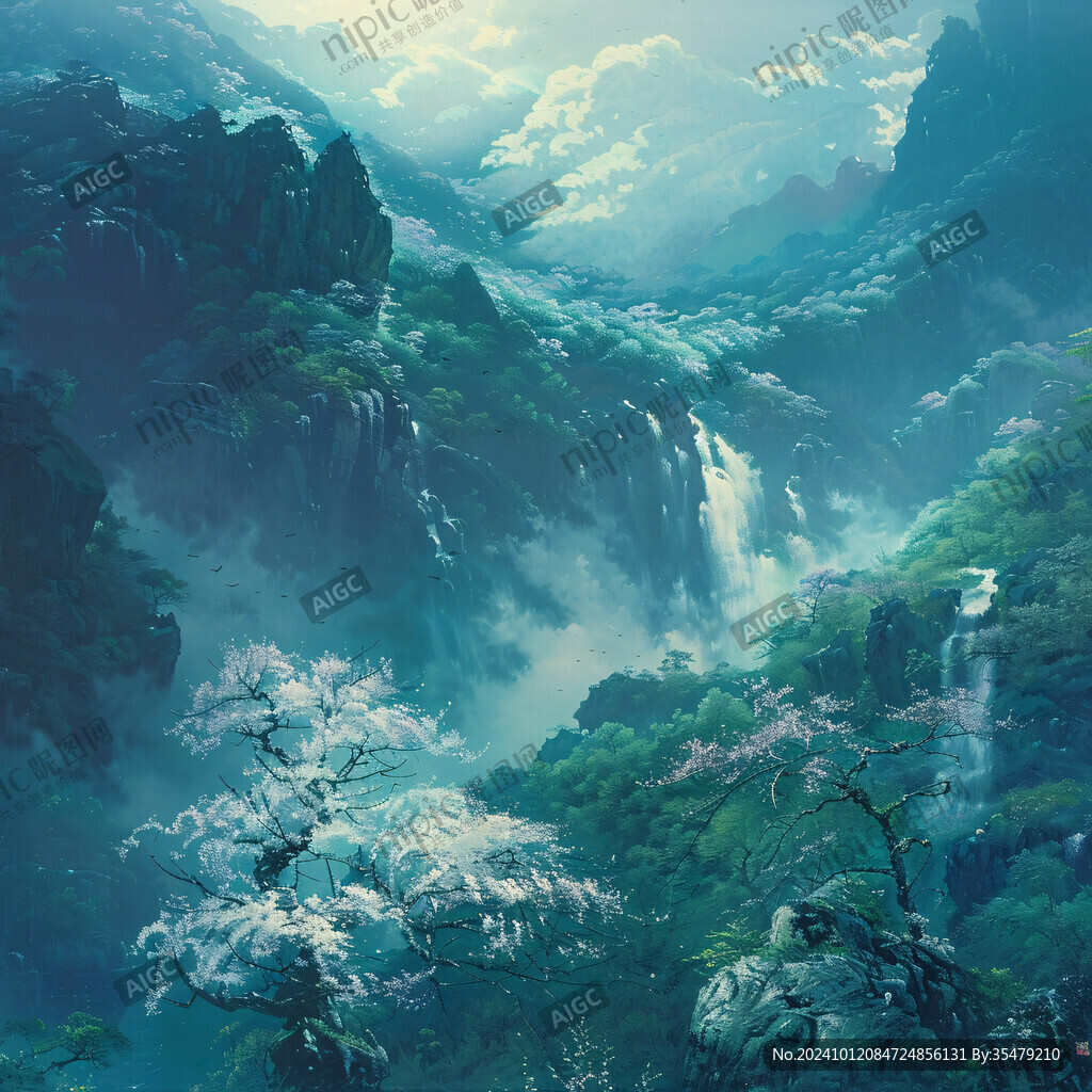 桃花源記古風(fēng)山水插畫