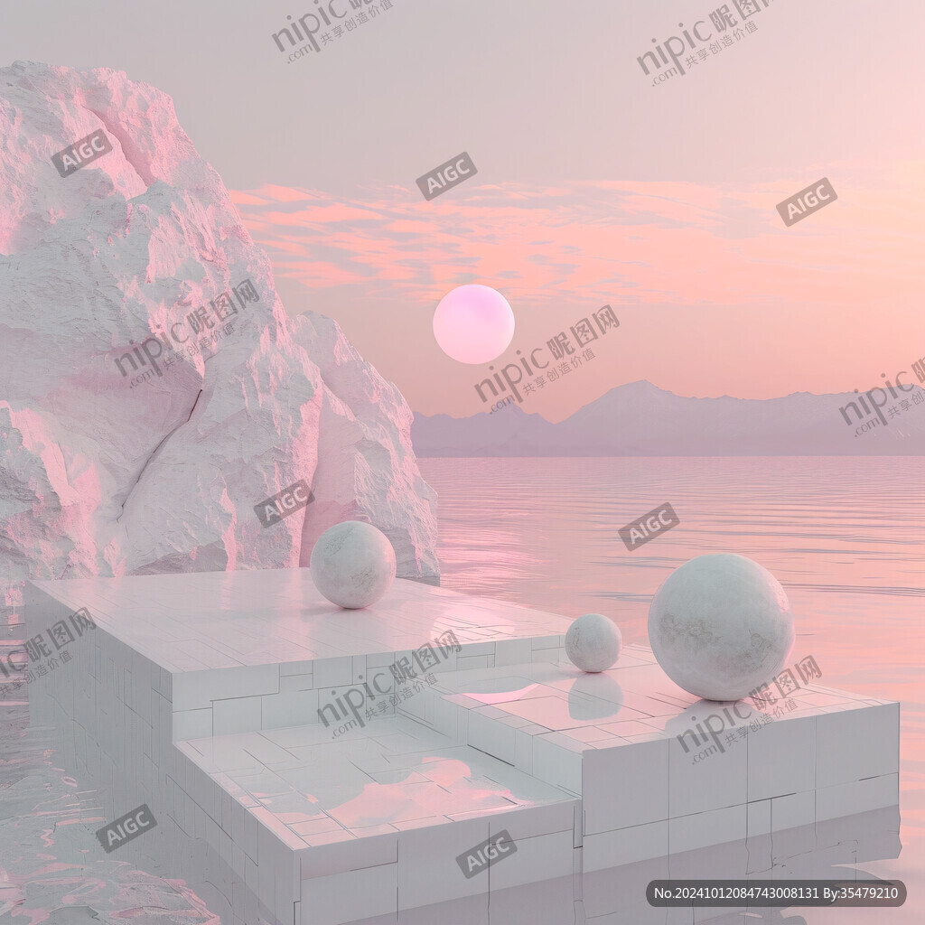 粉色超現(xiàn)實(shí)主義奇幻景觀漂浮城堡