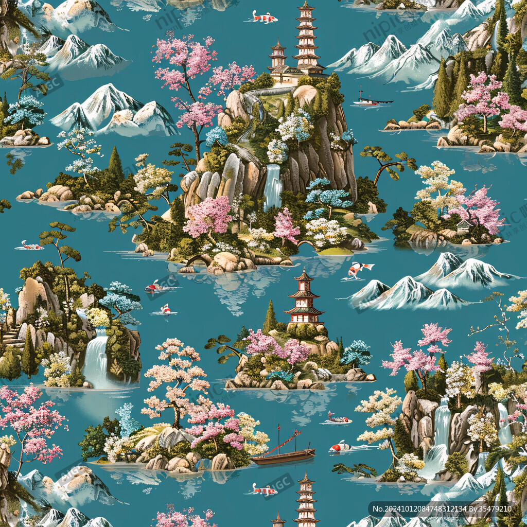 國潮山水貼圖