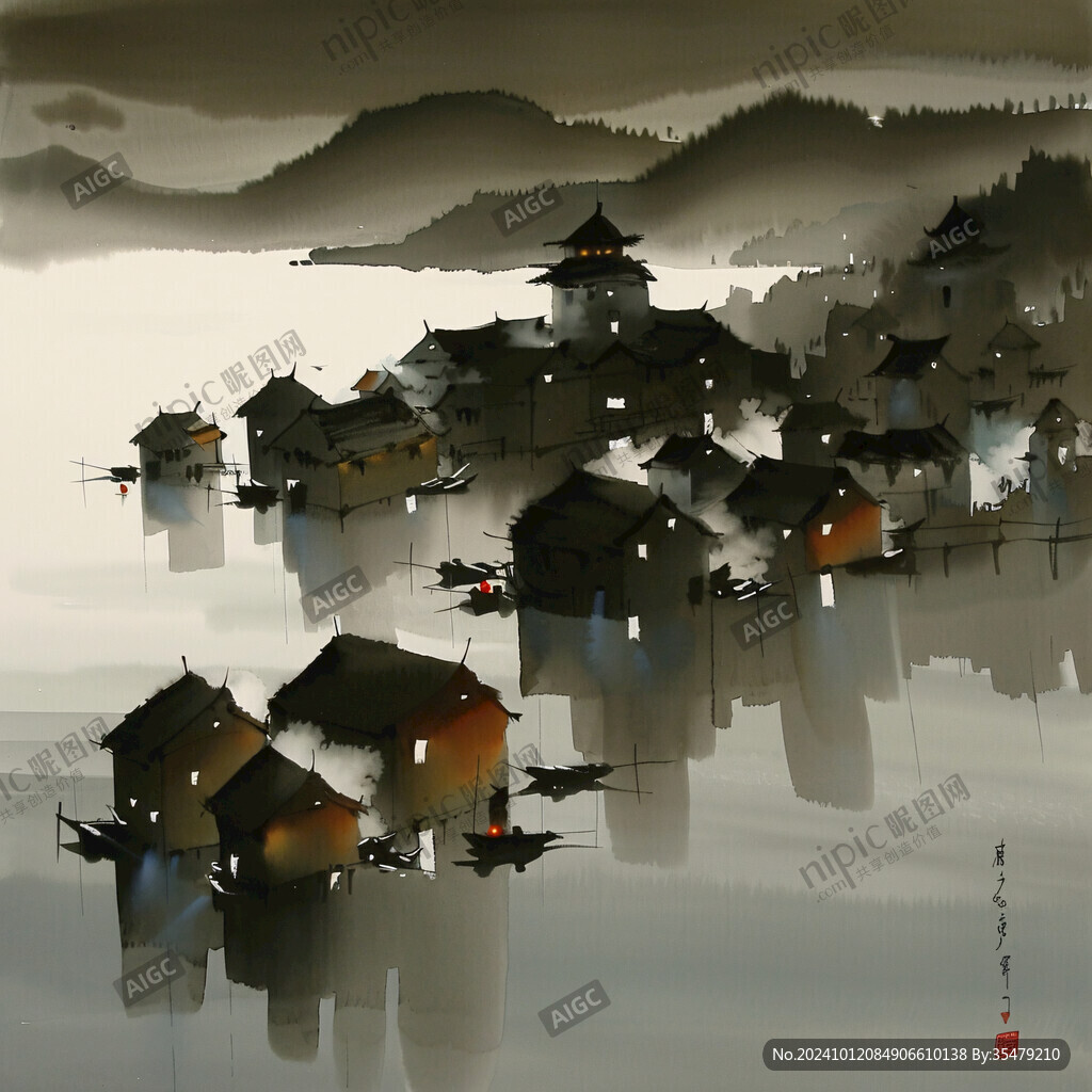 水墨江南夜景