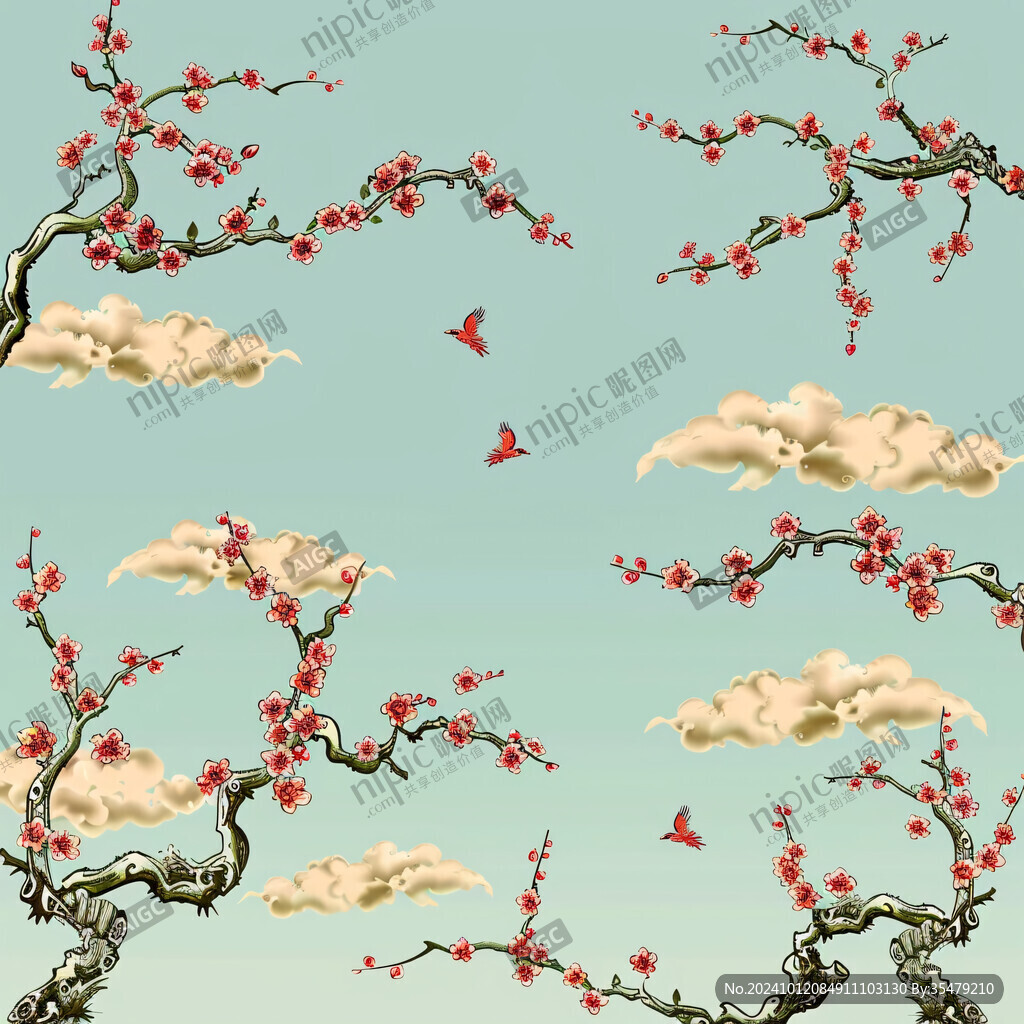 工筆梅花花鳥梅枝