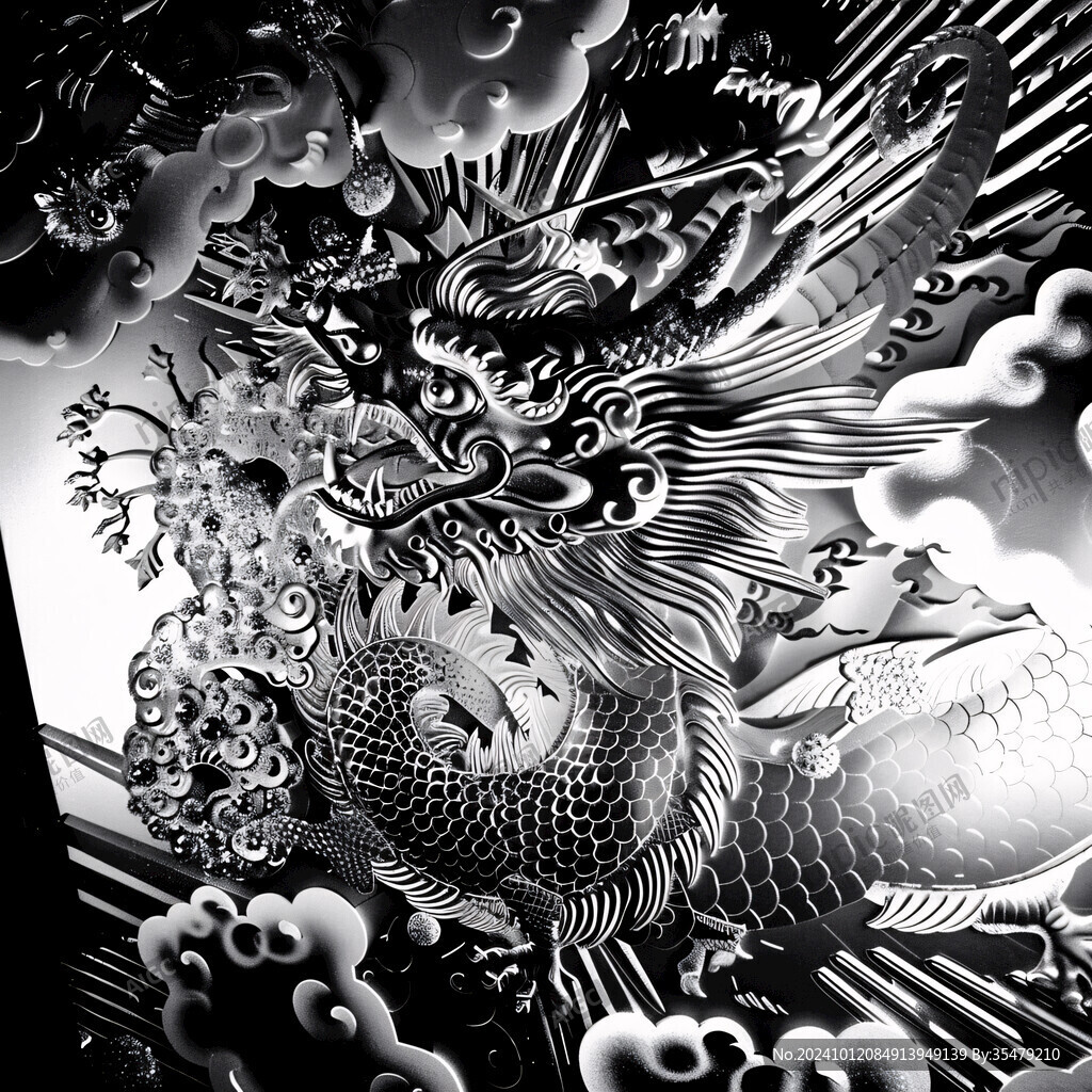 黑白線稿龍