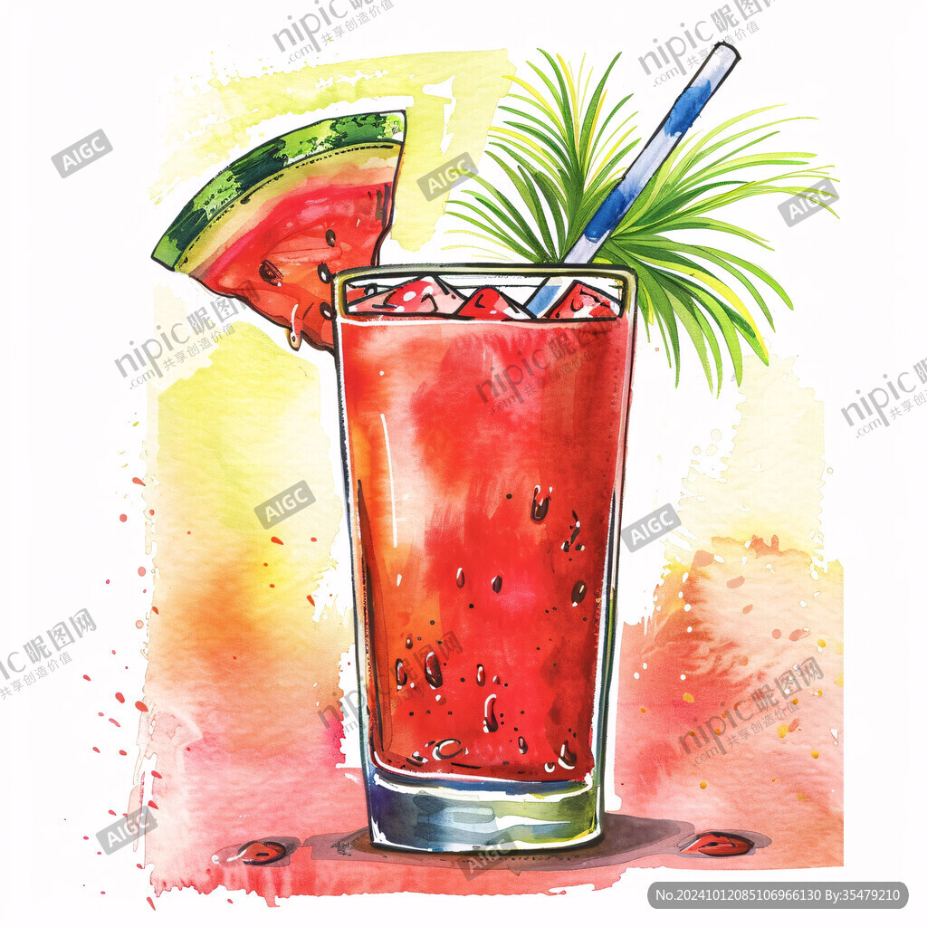 暑期飲品水果插畫