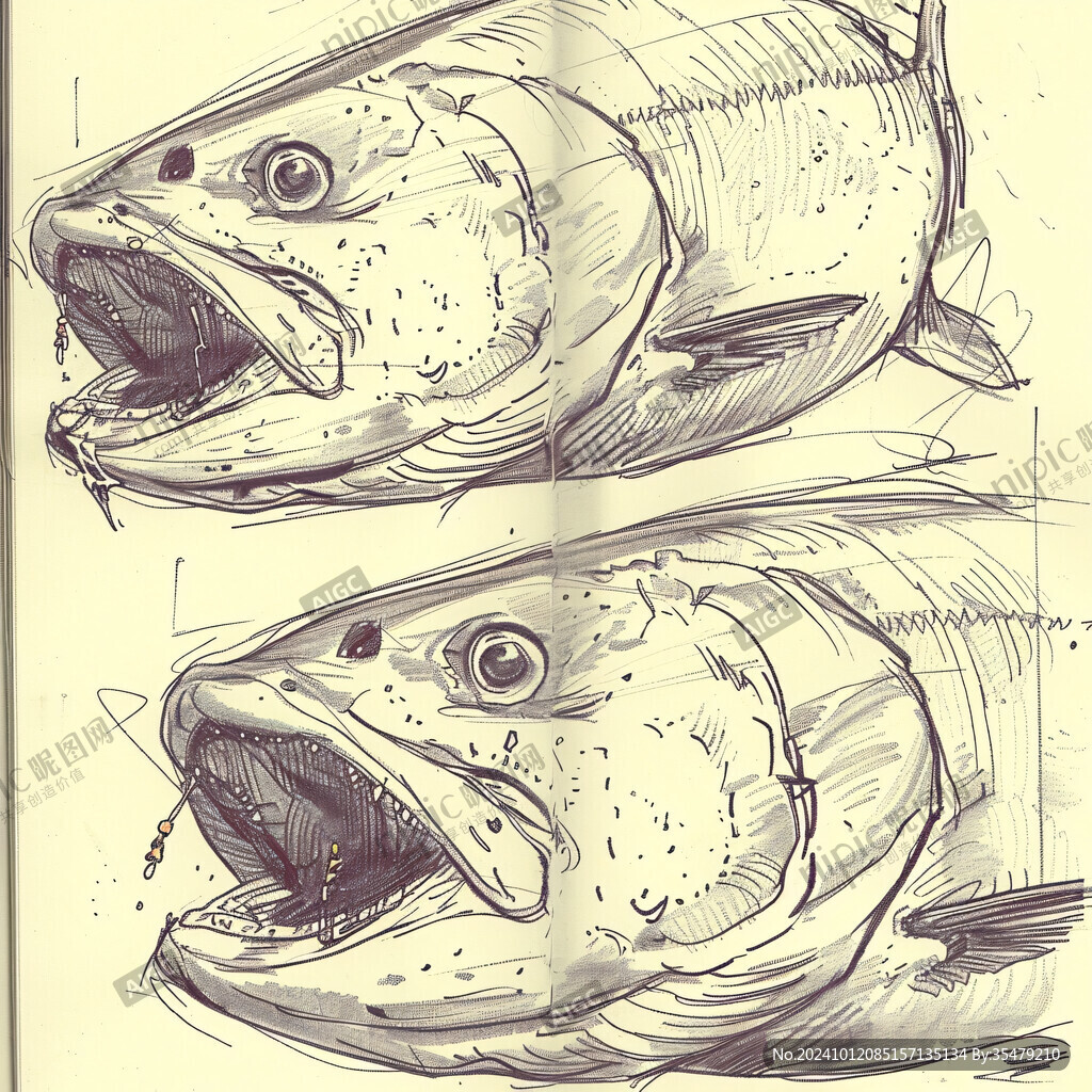 素描三文魚插畫