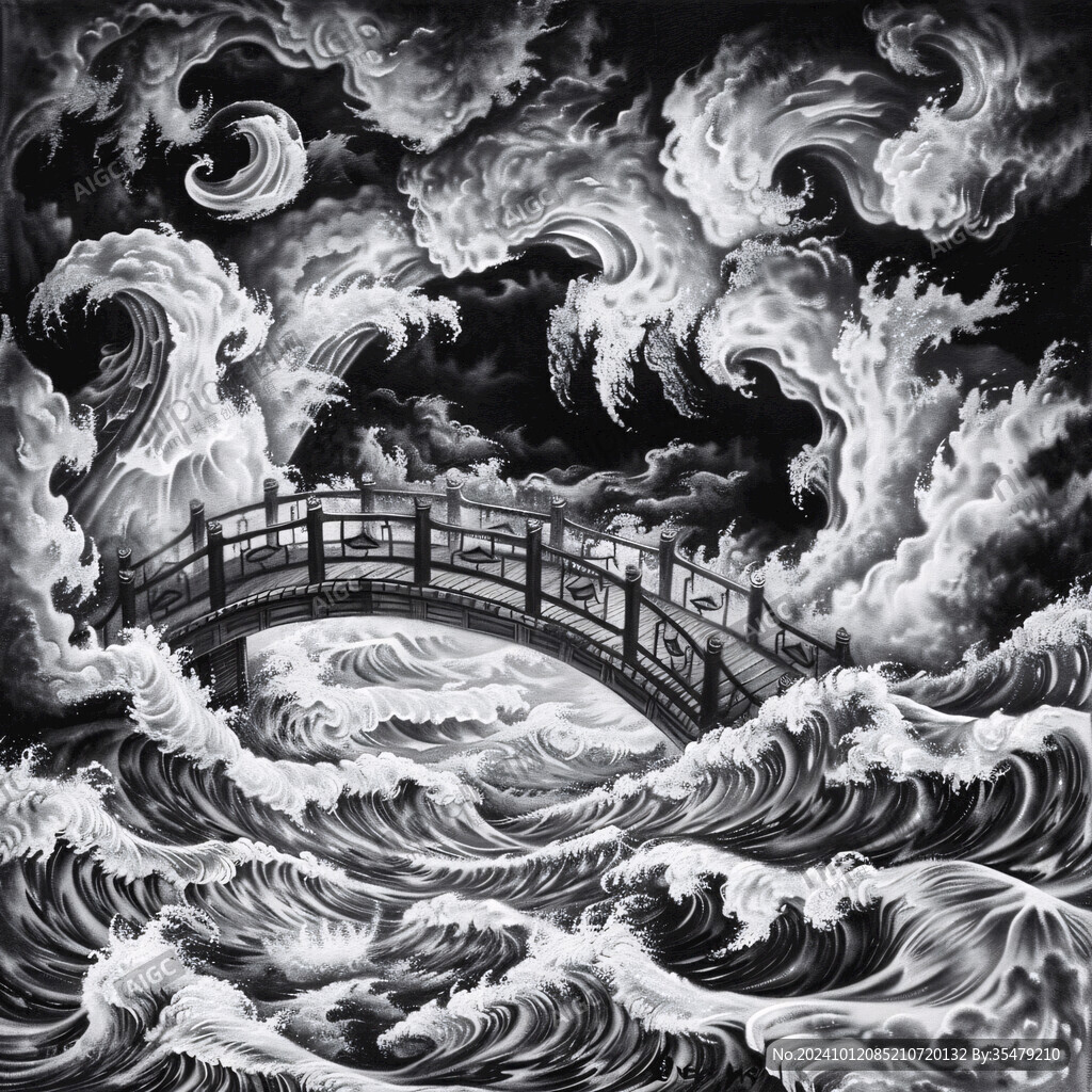 工筆手繪海浪