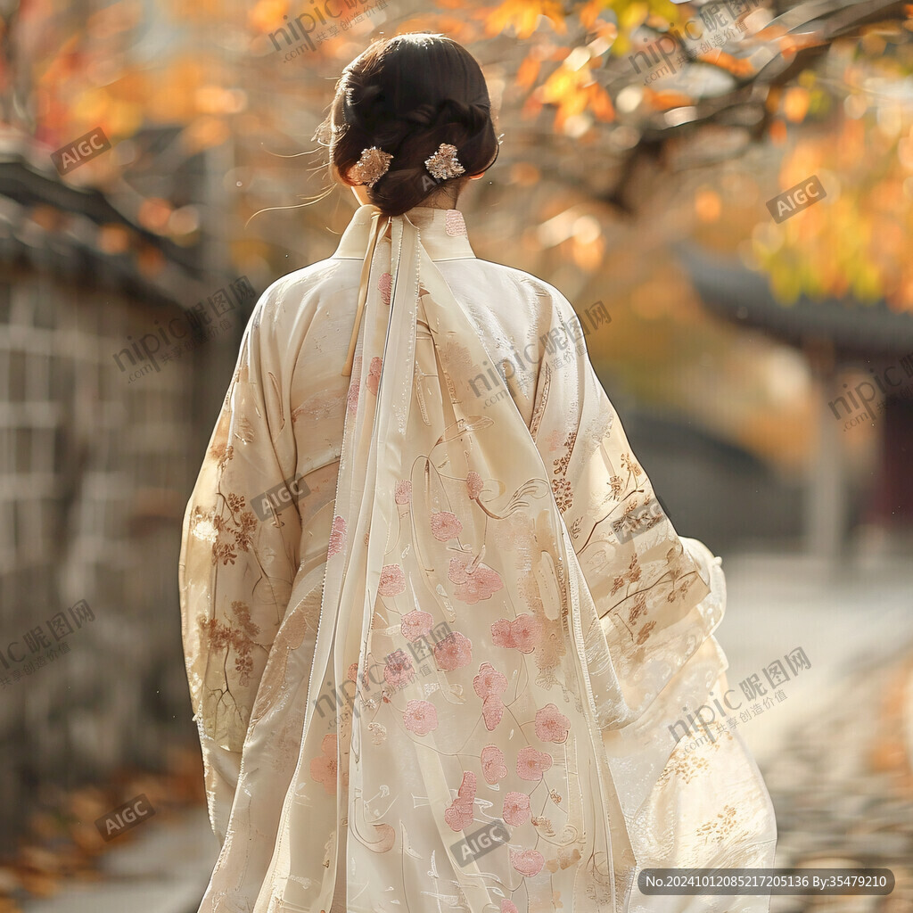 穿韓服的女孩背影