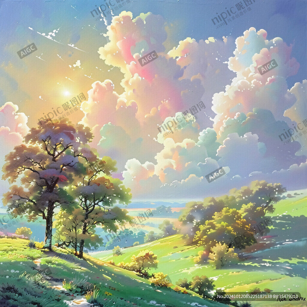 陽光晴朗風景插畫