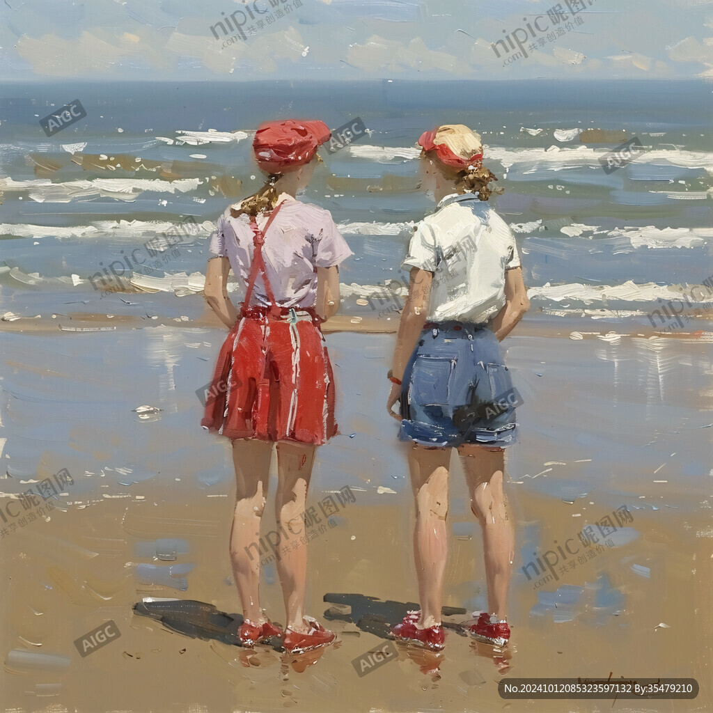 女學(xué)生海邊插畫