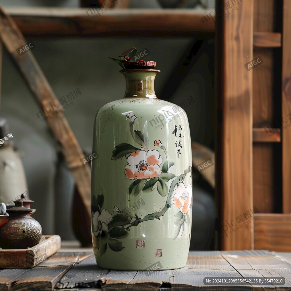 綠色陶瓷酒瓶