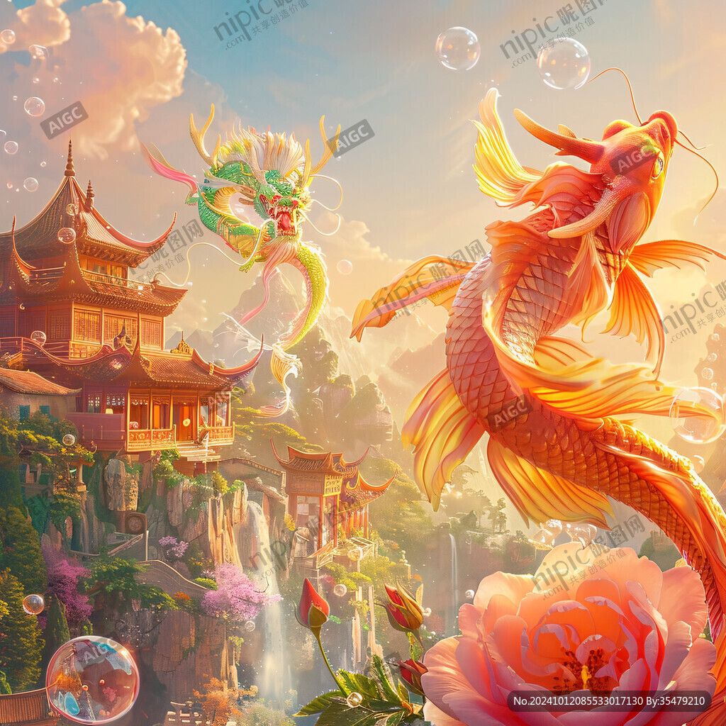 如意锦鲤风景画 如意锦鲤风景画