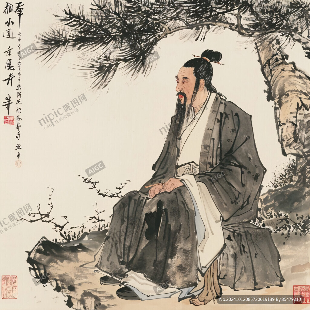 松樹老人圖