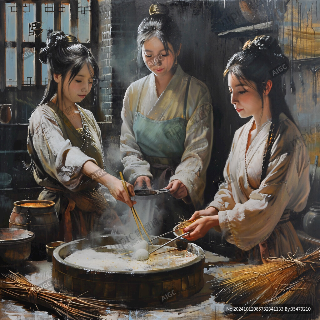 古代吃飯蠟像