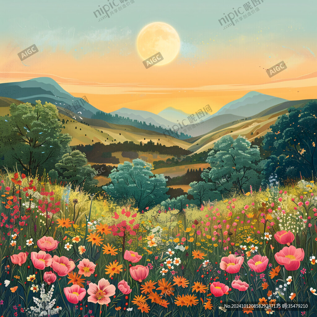 陽光晴朗風景插畫