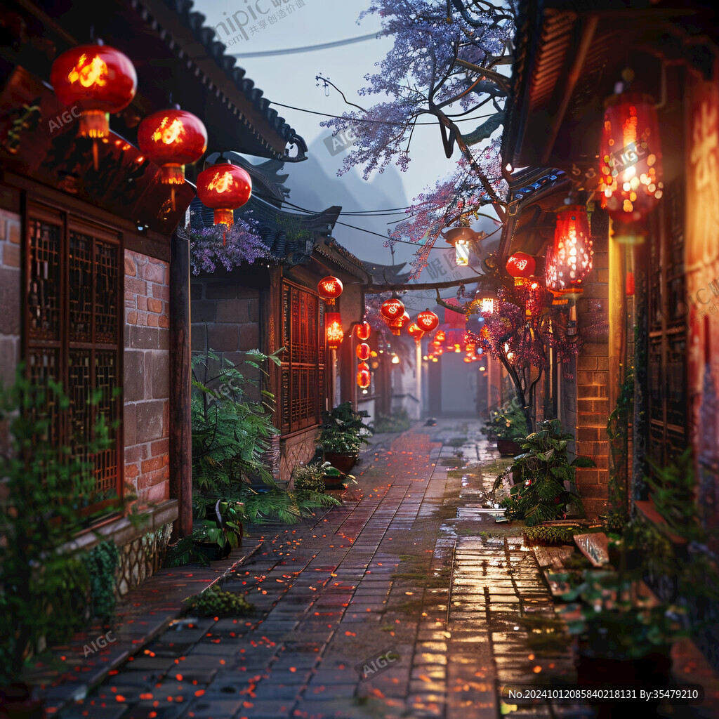 古代街道夜景