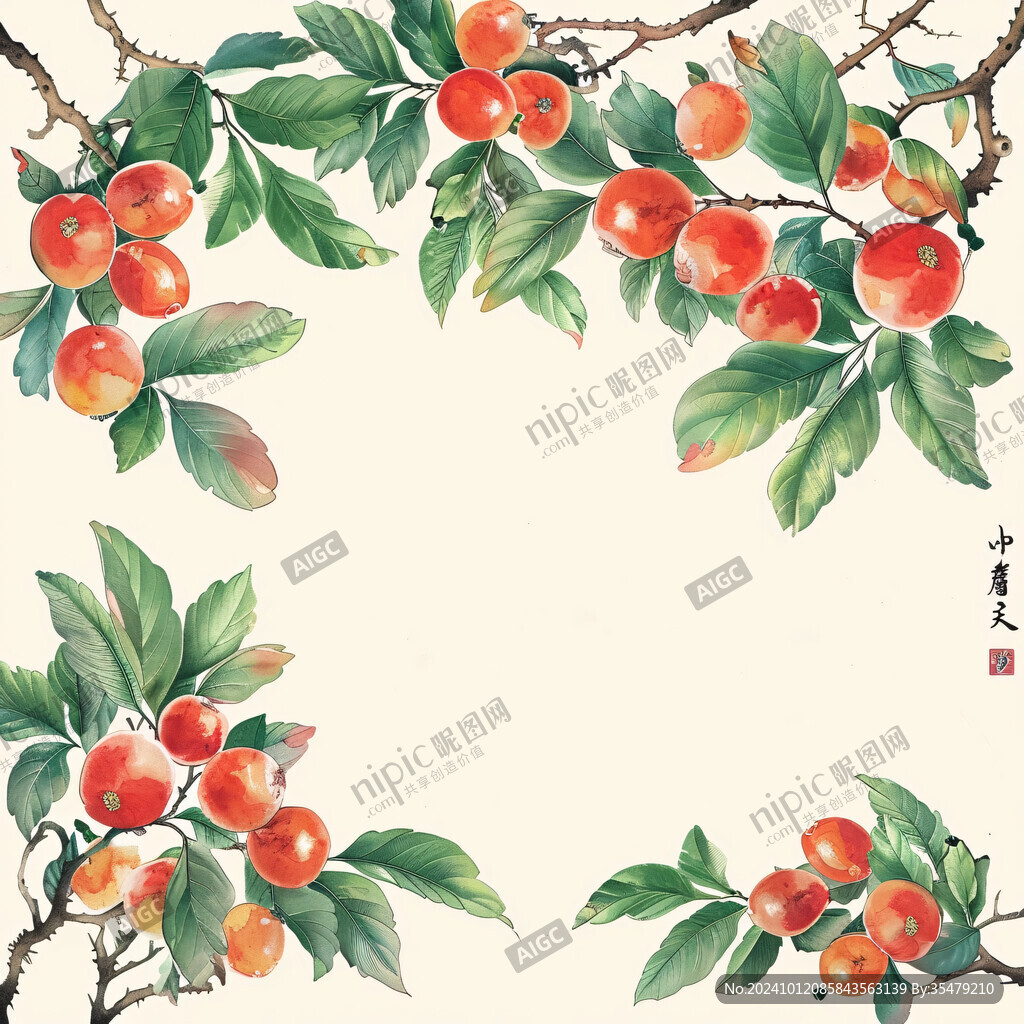 水彩火棘果子插畫