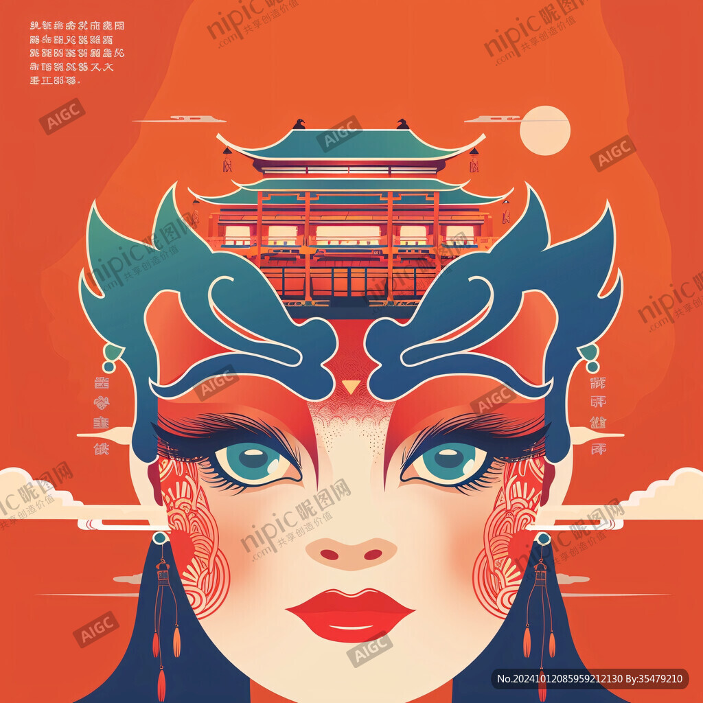 國潮京劇花旦臉譜