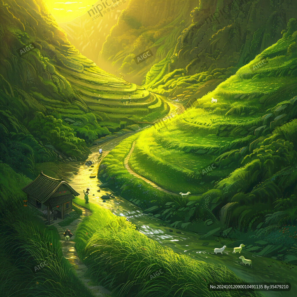 茶園風(fēng)光插畫