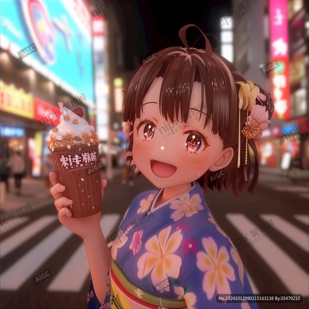 二次元女孩喝奶茶