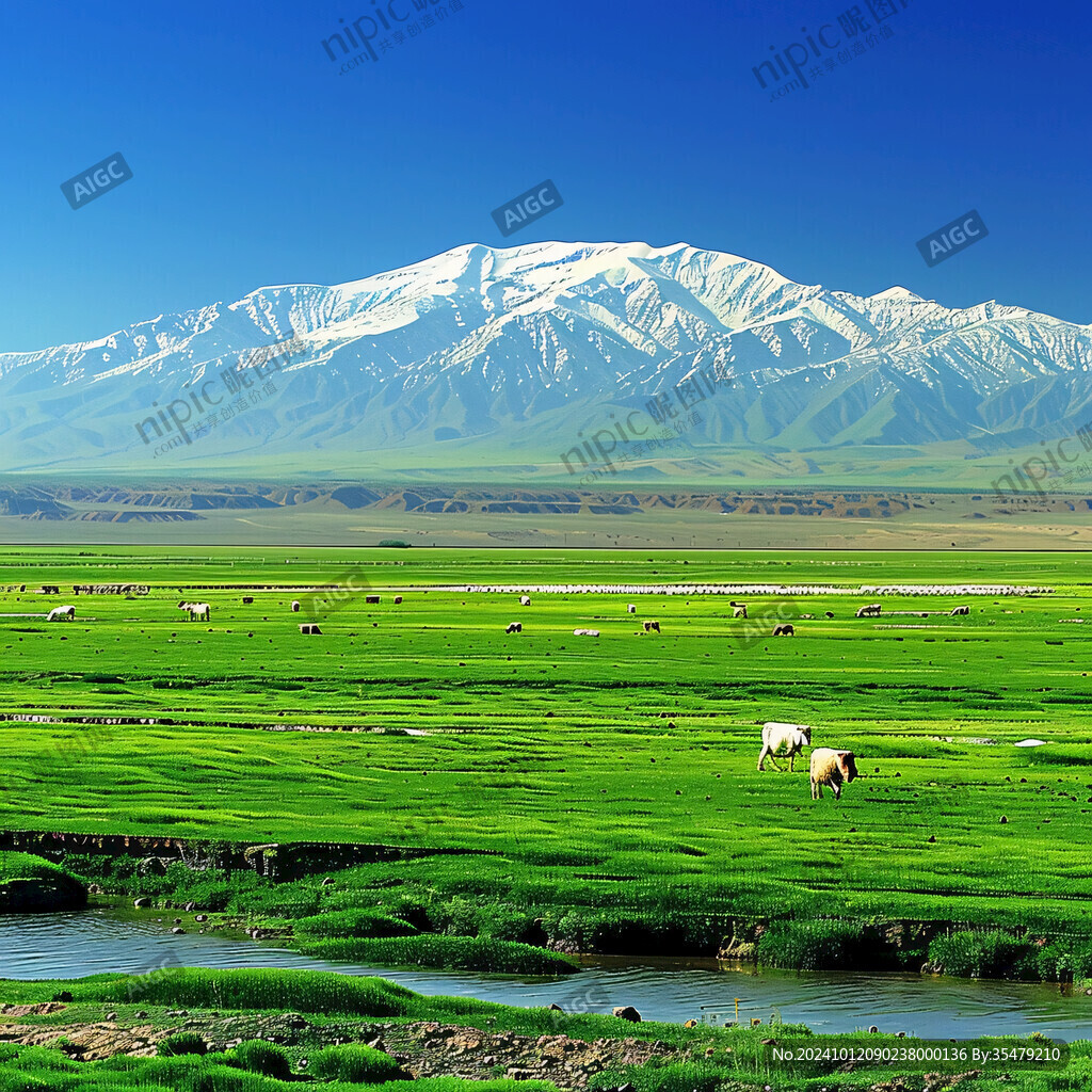 雪山河流草原