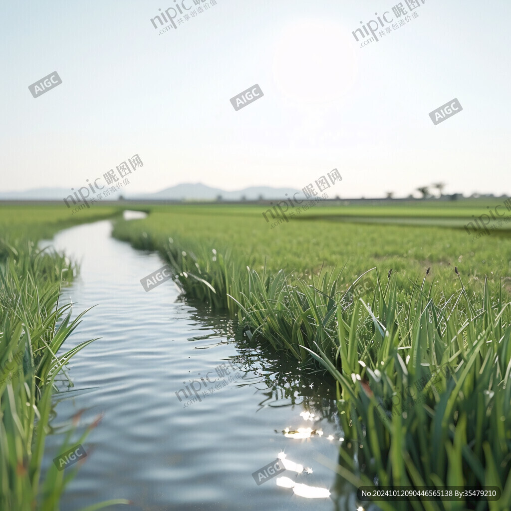 草地小河夕陽