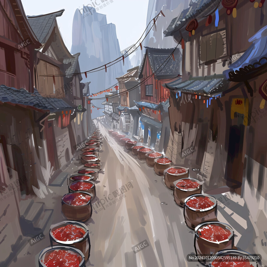 中國小吃街插畫