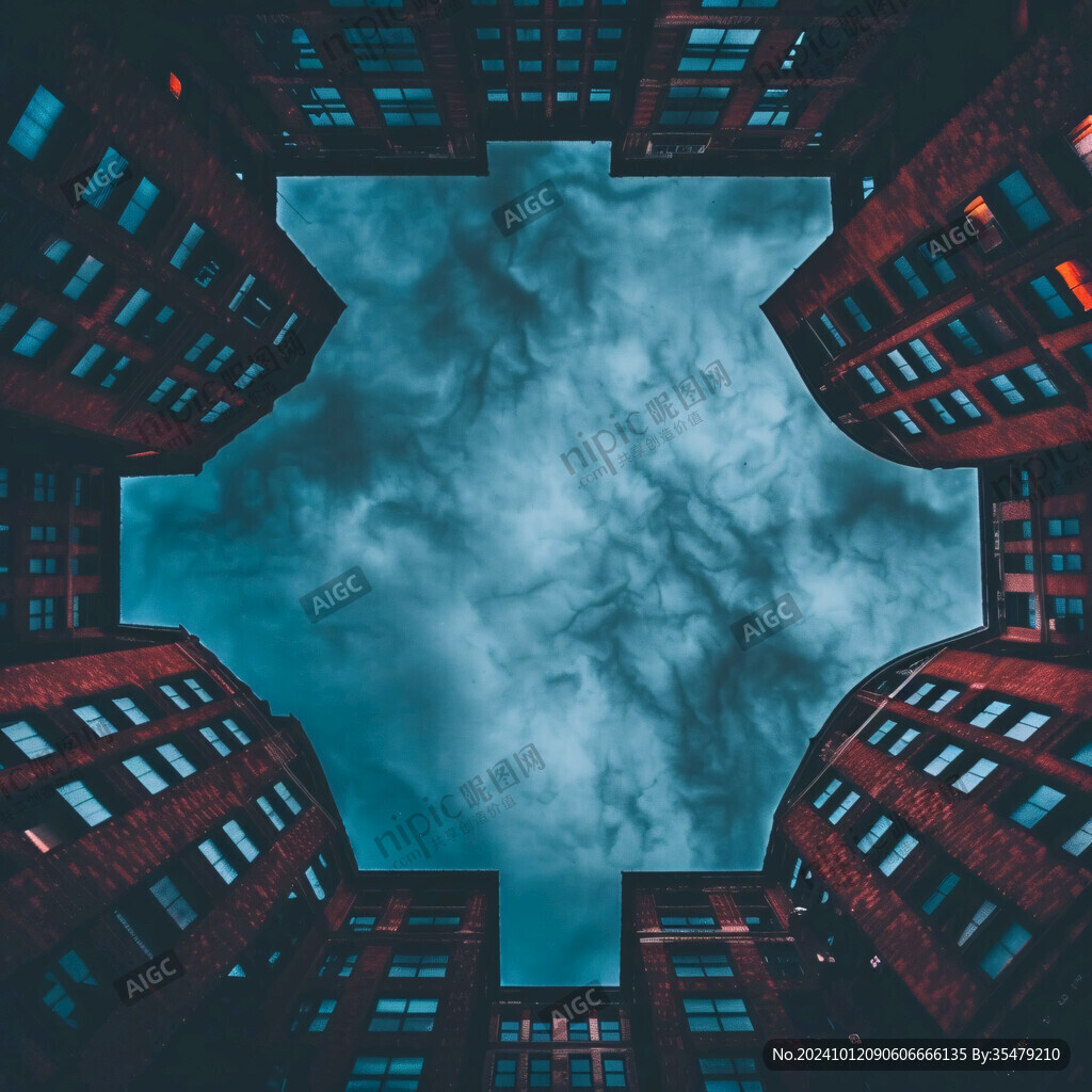 舊樓房中間仰望天空
